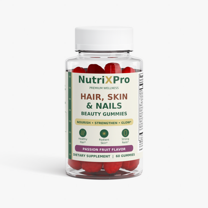Hair, Skin & Nails Gummies – Biotin & Collagen Beauty Support, Passion Fruit, 60 Count – NutrixPro