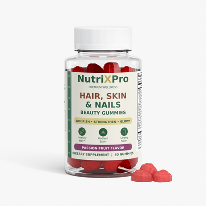 Hair, Skin & Nails Gummies – Biotin & Collagen Beauty Support, Passion Fruit, 60 Count – NutrixPro