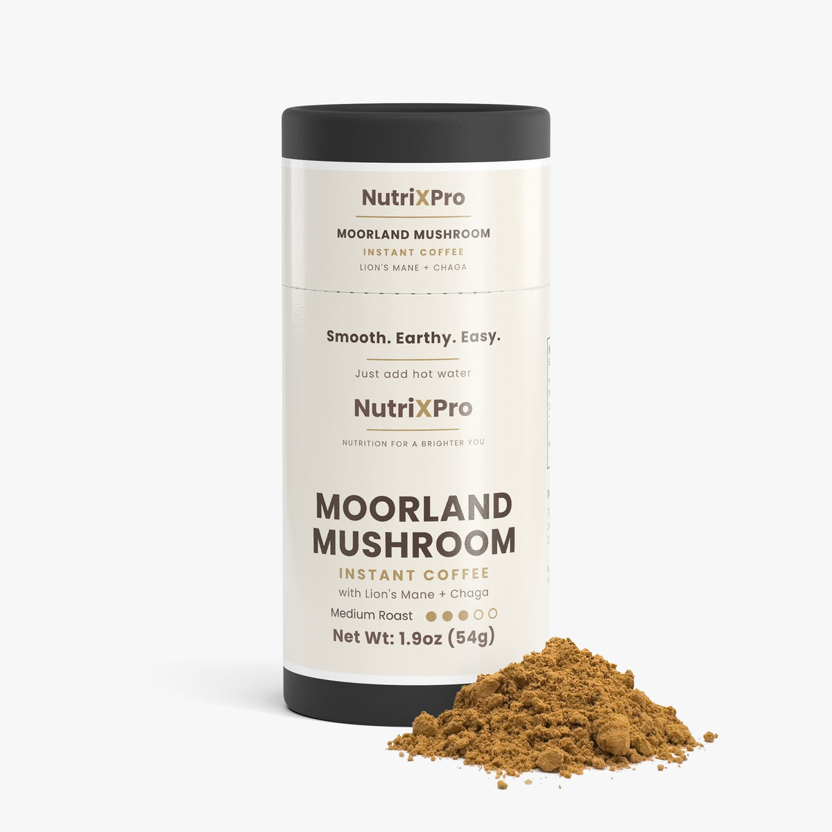Moorland Mushroom Instant Coffee – Papua New Guinea Single-Origin Arabica with Organic Lion's Mane & Chaga, Medium Roast, 1.9 oz (about 27 servings)