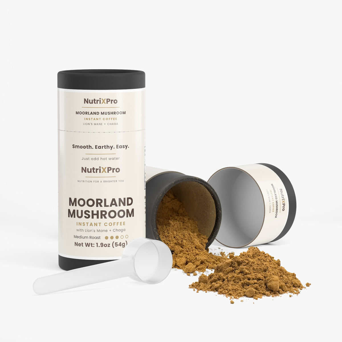 Moorland Mushroom Instant Coffee – Papua New Guinea Single-Origin Arabica with Organic Lion's Mane & Chaga, Medium Roast, 1.9 oz (about 27 servings)