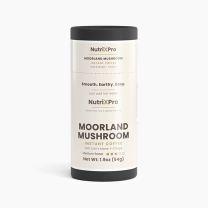 Moorland Mushroom Instant Coffee – Papua New Guinea Single-Origin Arabica with Organic Lion's Mane & Chaga, Medium Roast, 1.9 oz (about 27 servings)