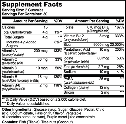 Hair, Skin & Nails Gummies – Biotin & Collagen Beauty Support, Passion Fruit, 60 Count – NutrixPro